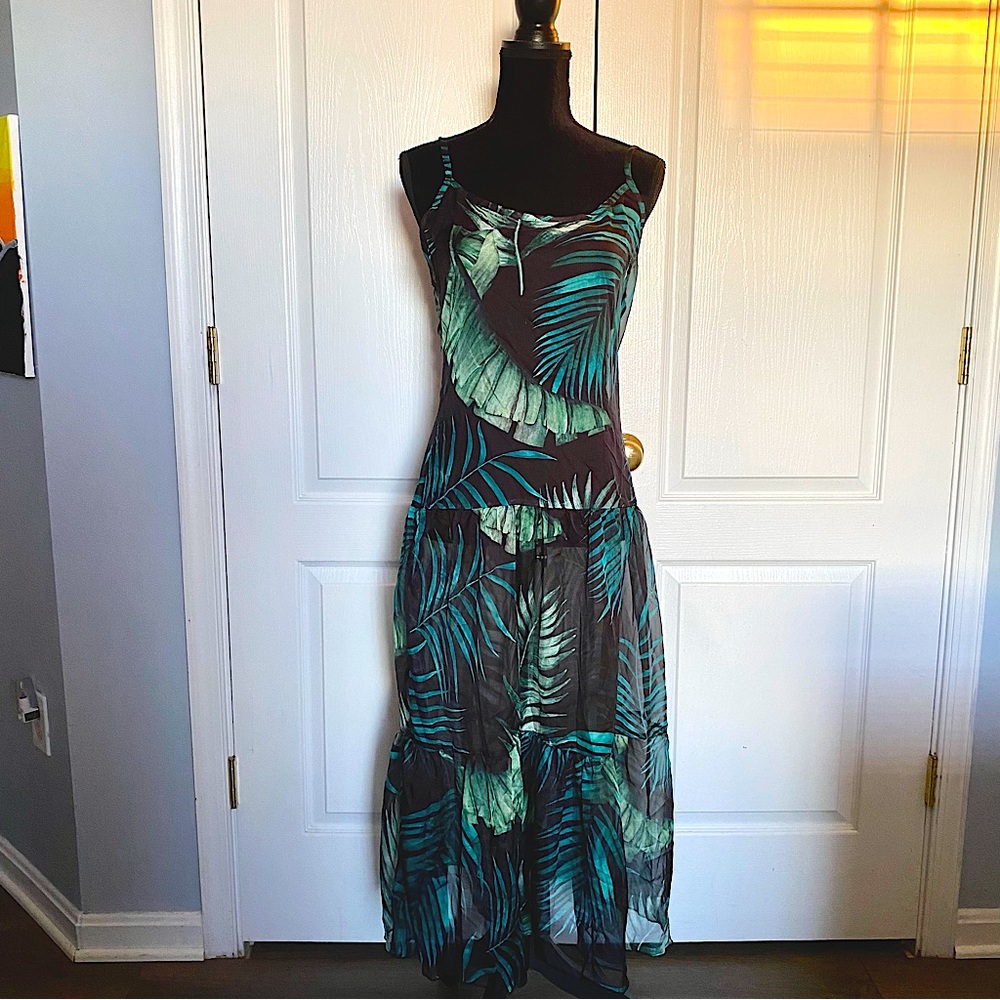 Tropical Print Sheer Maxi Dress
